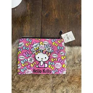 Hello Kitty Flat Pouch Sanrio original Smiles 2013 Pink Graphic 8x6" NWT New‎